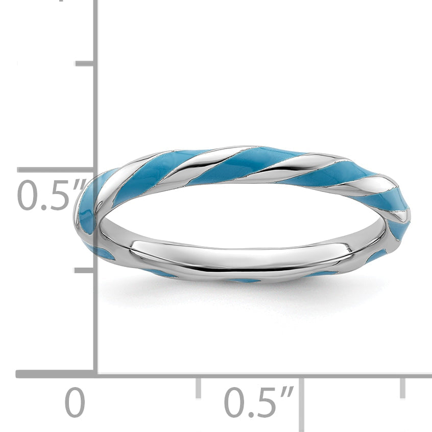 Sterlingsilber Stapelbar Expressions Gedreht Blau Emailliert Ring