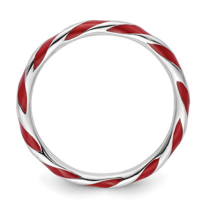 Sterlingsilber Stapelbar Expressions Gedreht Rot Emailliert Ring