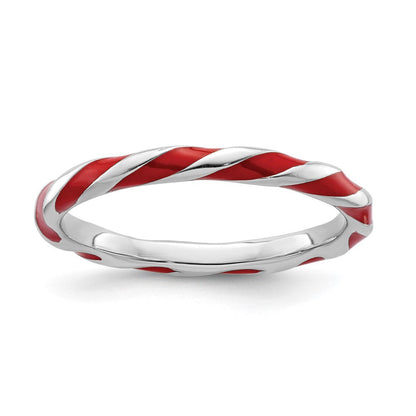 Sterlingsilber Stapelbar Expressions Gedreht Rot Emailliert Ring