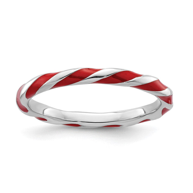 Sterlingsilber Stapelbar Expressions Gedreht Rot Emailliert Ring