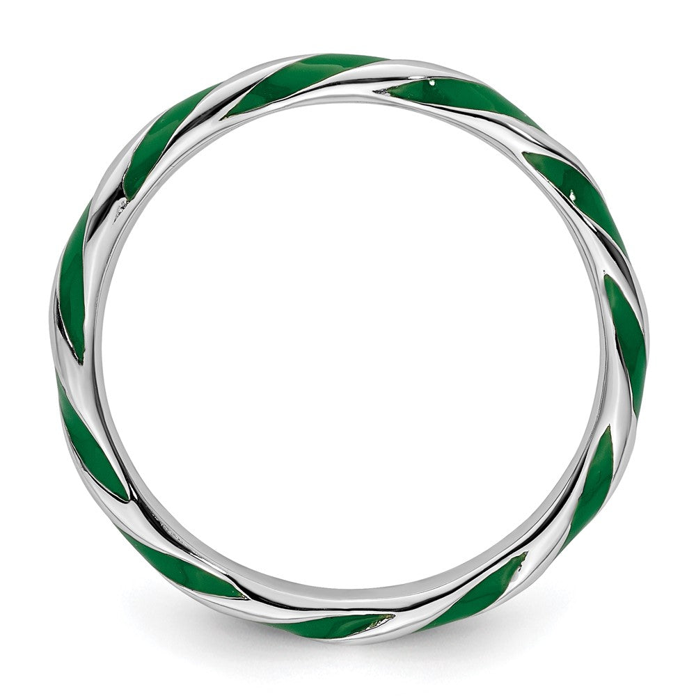 Sterlingsilber Stapelbar Expressions Gedreht Grün Emailliert Ring