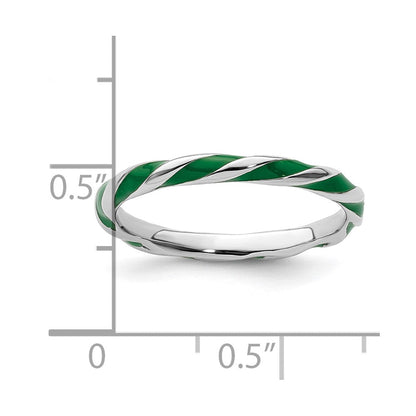 Sterlingsilber Stapelbar Expressions Gedreht Grün Emailliert Ring