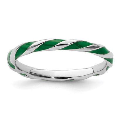 Sterlingsilber Stapelbar Expressions Gedreht Grün Emailliert Ring