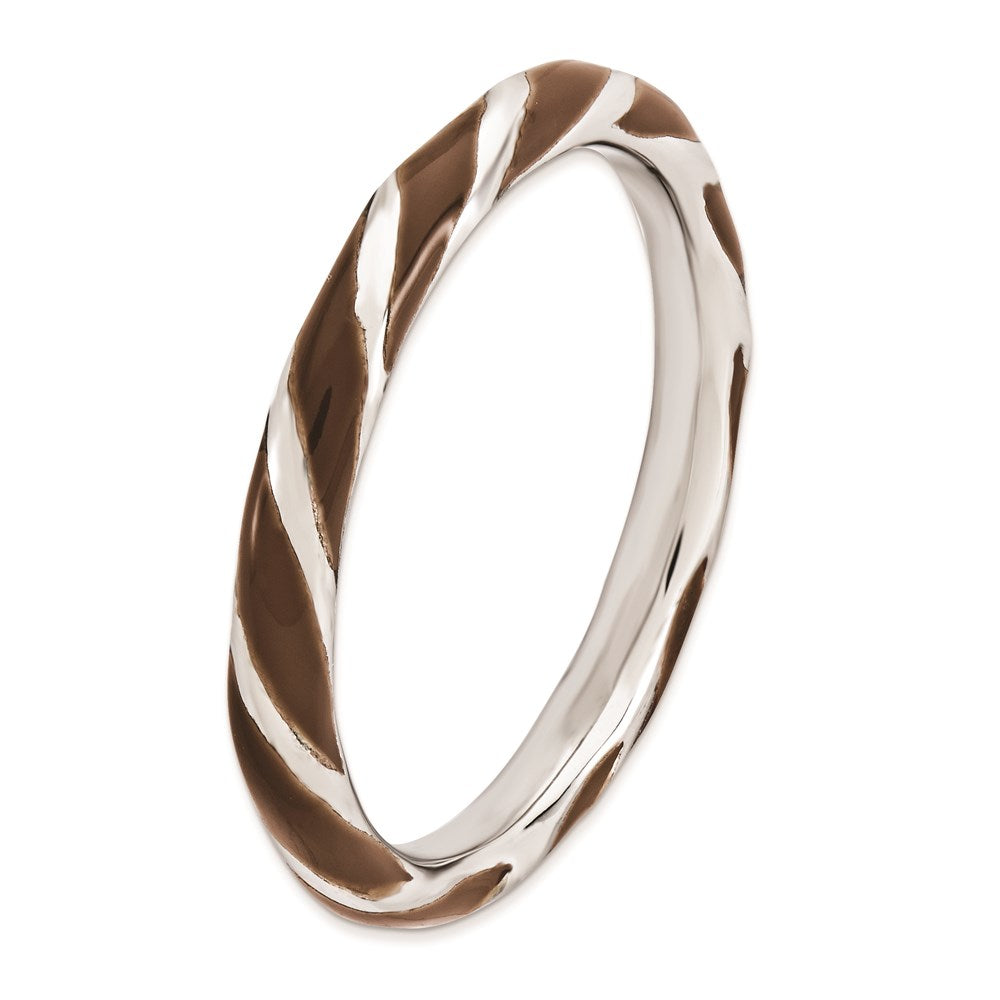 Sterlingsilber Stapelbar Expressions Gedreht Braun Emailliert Ring (size 6 Nur)