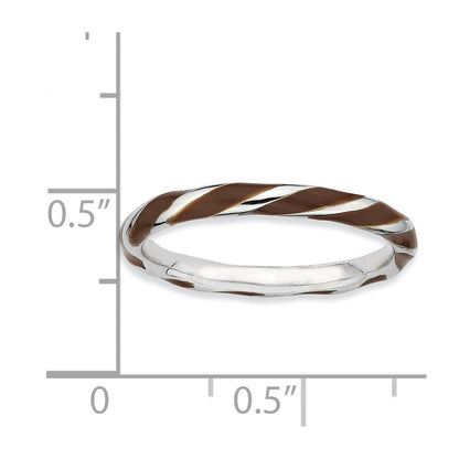 Sterlingsilber Stapelbar Expressions Gedreht Braun Emailliert Ring (size 6 Nur)