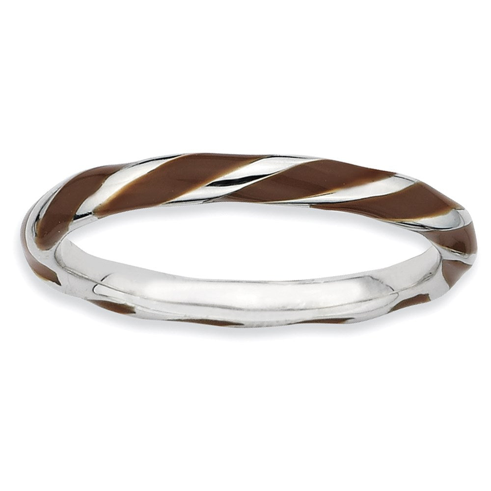 Sterlingsilber Stapelbar Expressions Gedreht Braun Emailliert Ring (size 6 Nur)