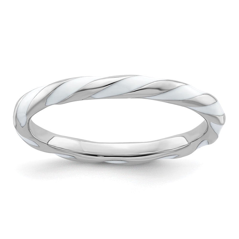 Sterlingsilber Stapelbar Expressions Gedreht Weiß Emailliert Ring