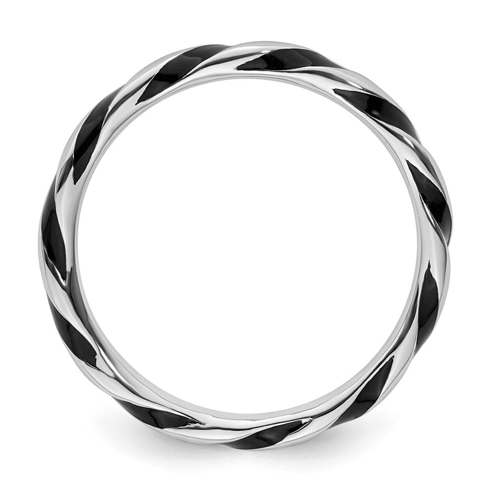 Sterlingsilber Stapelbar Expressions Gedreht Schwarz Emailliert Ring
