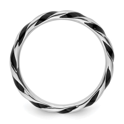 Sterlingsilber Stapelbar Expressions Gedreht Schwarz Emailliert Ring