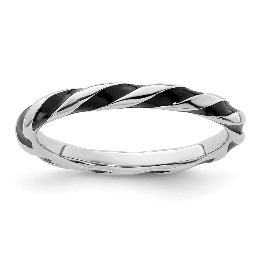 Sterlingsilber Stapelbar Expressions Gedreht Schwarz Emailliert Ring
