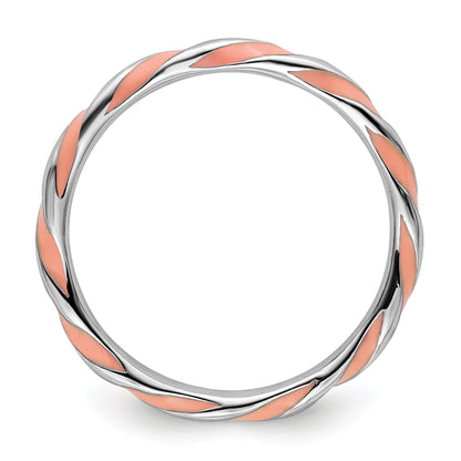 Sterlingsilber Stapelbar Expressions Gedreht Rosa Emailliert Ring