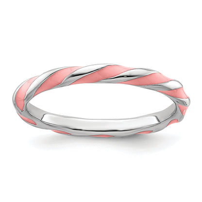 Sterlingsilber Stapelbar Expressions Gedreht Rosa Emailliert Ring