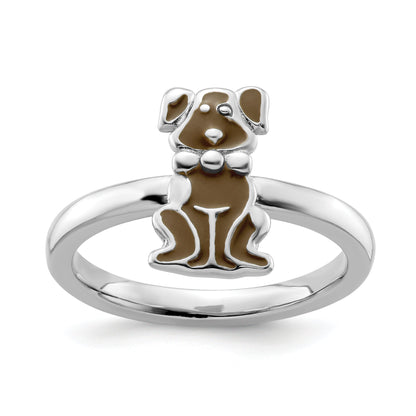 Sterlingsilber Stapelbar Expressions Braun Emailliert Hund Ring