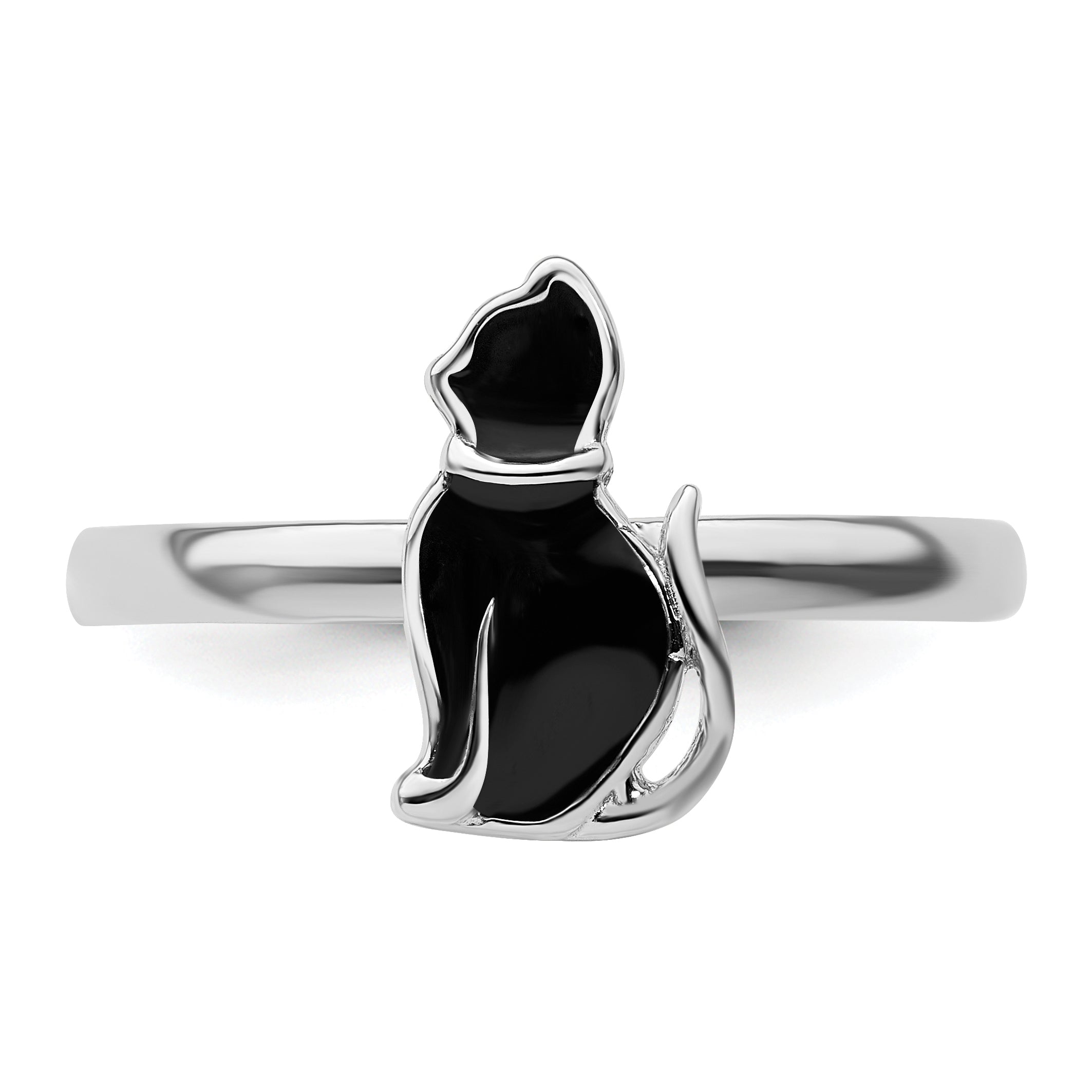 Sterlingsilber Stapelbar Expressions Schwarz Emailliert Katze Ring