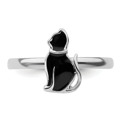 Sterlingsilber Stapelbar Expressions Schwarz Emailliert Katze Ring