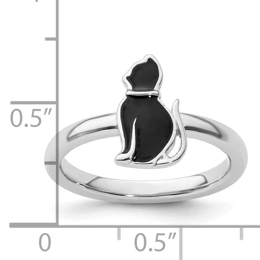 Sterlingsilber Stapelbar Expressions Schwarz Emailliert Katze Ring
