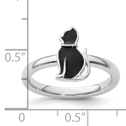 Sterlingsilber Stapelbar Expressions Schwarz Emailliert Katze Ring
