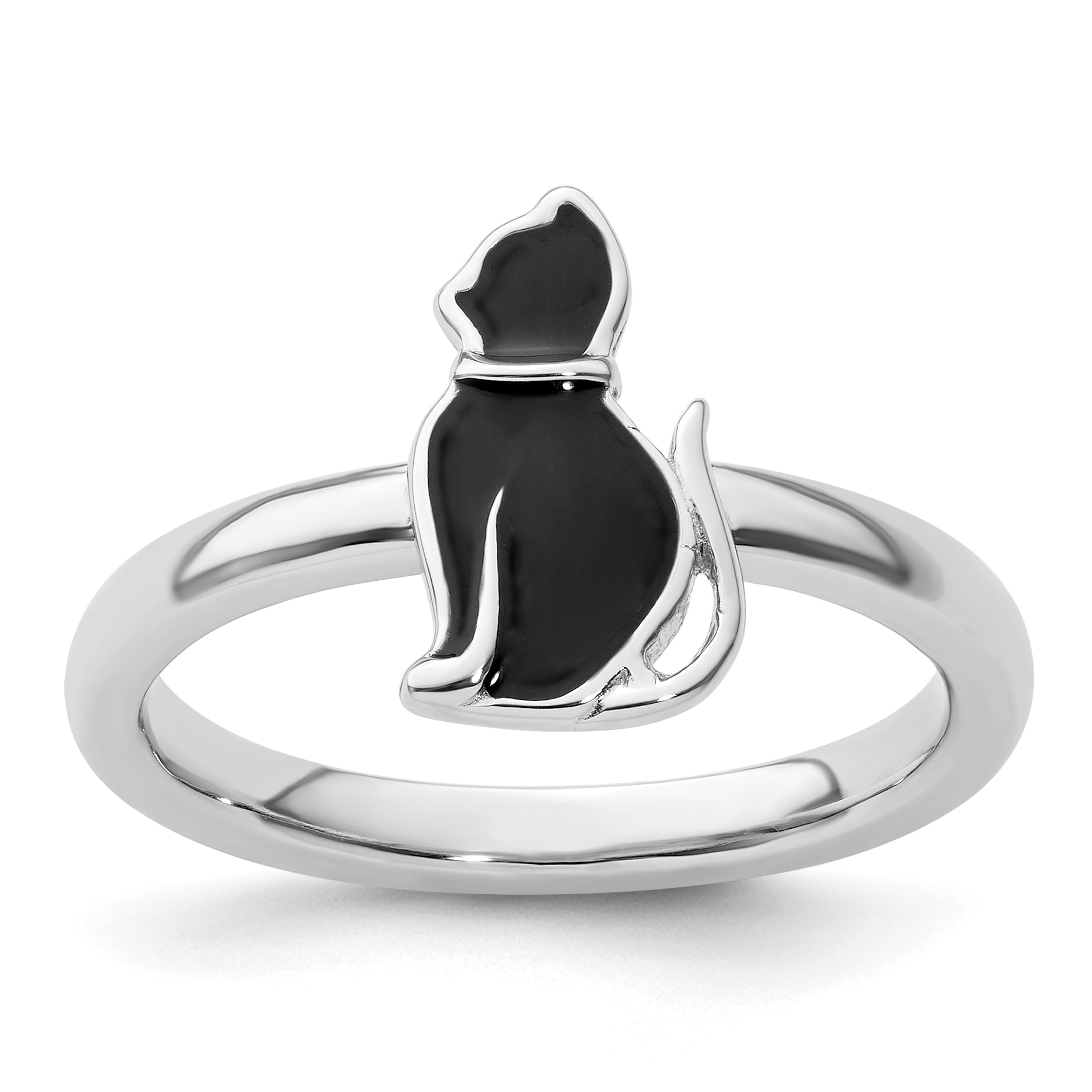 Sterlingsilber Stapelbar Expressions Schwarz Emailliert Katze Ring