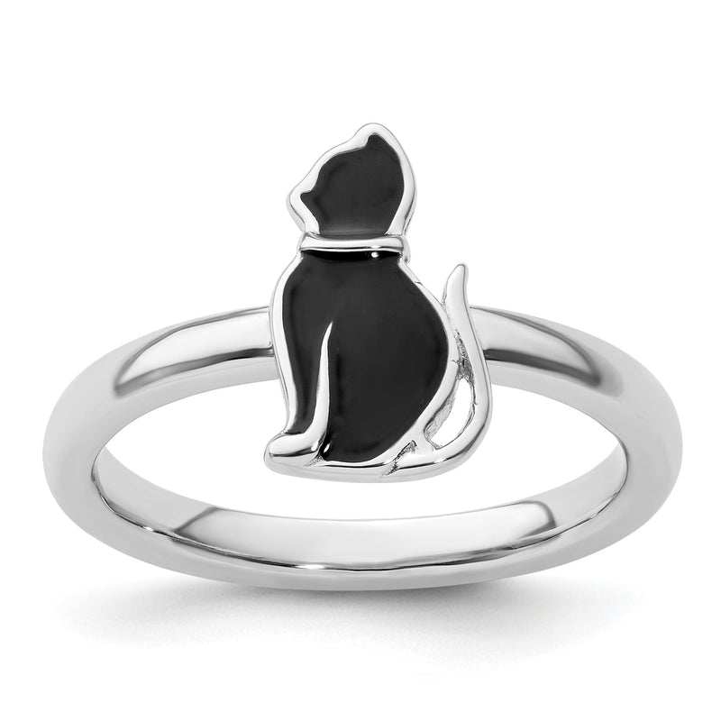 Sterlingsilber Stapelbar Expressions Schwarz Emailliert Katze Ring