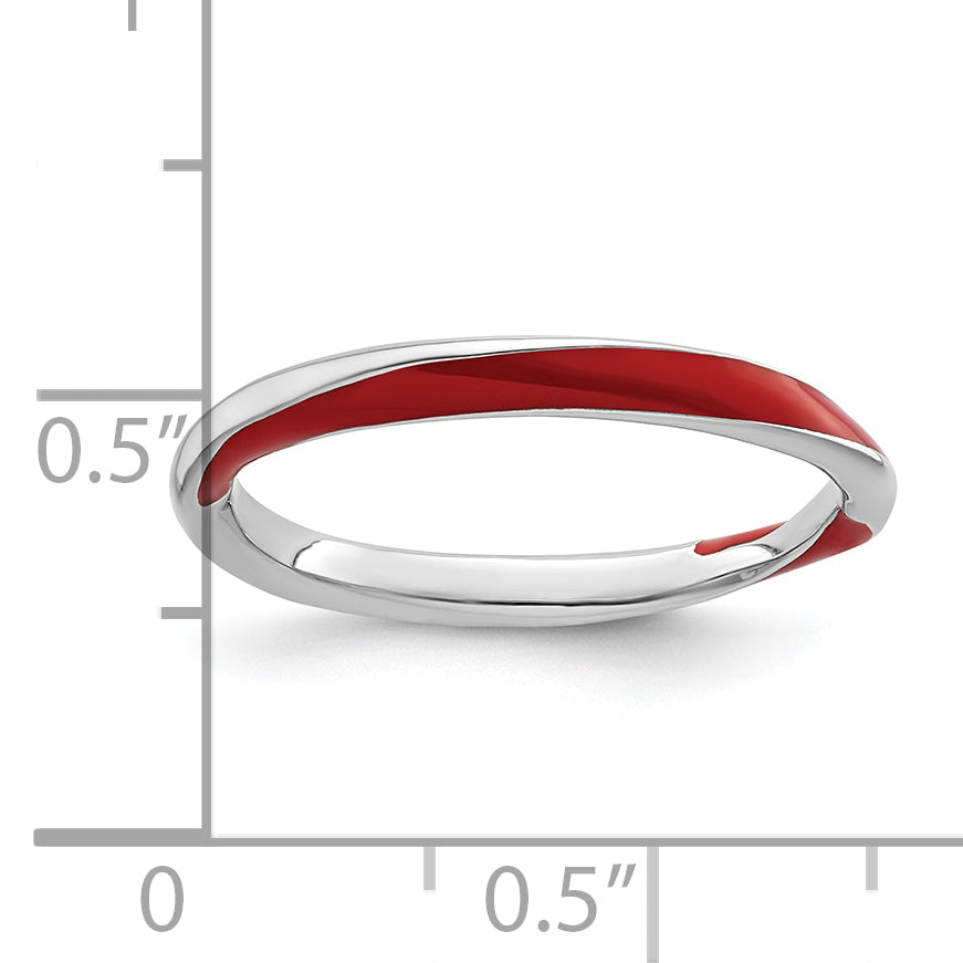 Sterlingsilber Stapelbar Expressions Gedreht Rot Emailliert Ring