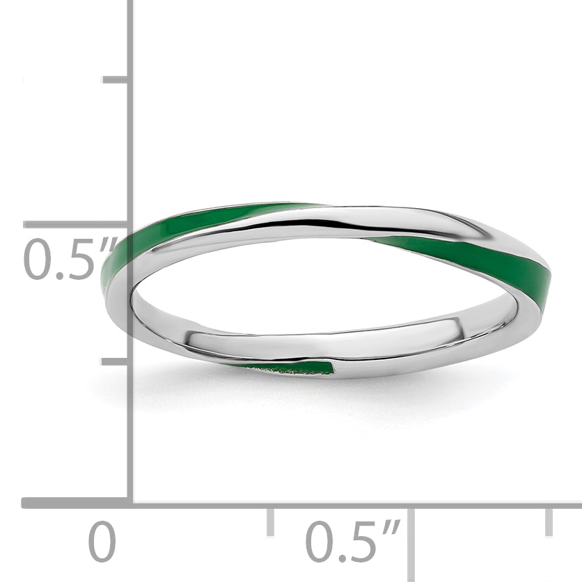 Sterlingsilber Stapelbar Expressions Gedreht Grün Emailliert Ring