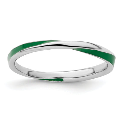 Sterlingsilber Stapelbar Expressions Gedreht Grün Emailliert Ring