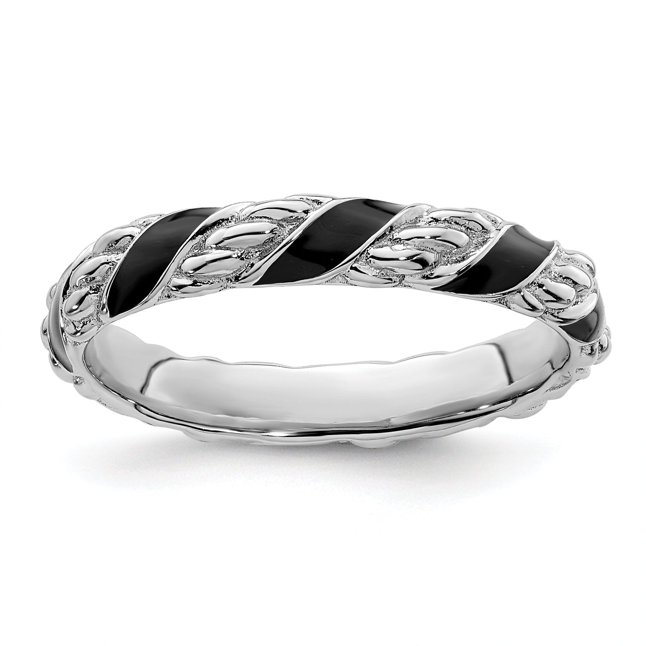 Sterlingsilber Stapelbar Expressions Poliert Schwarz Emailliert Ring