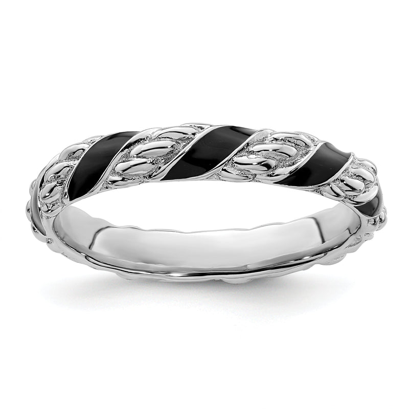 Sterlingsilber Stapelbar Expressions Poliert Schwarz Emailliert Ring