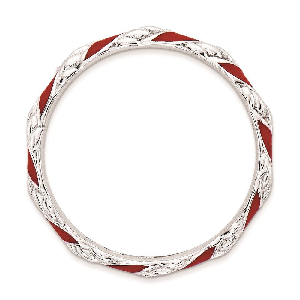 Sterlingsilber Stapelbar Expressions Poliert Rot Emailliert Ring (size 5 Nur)