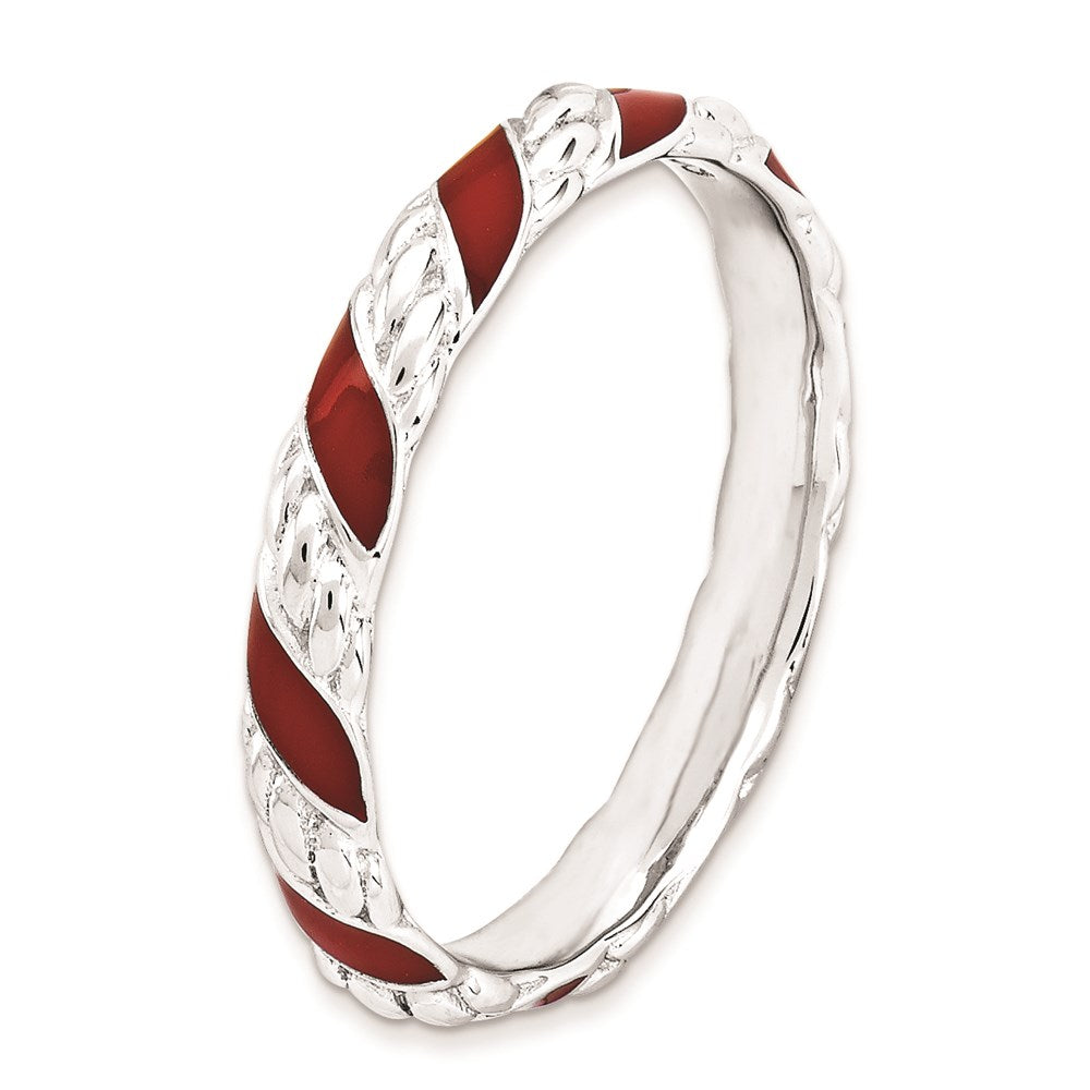 Sterlingsilber Stapelbar Expressions Poliert Rot Emailliert Ring (size 5 Nur)