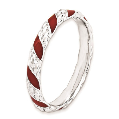 Sterlingsilber Stapelbar Expressions Poliert Rot Emailliert Ring (size 5 Nur)