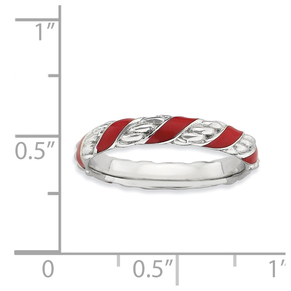 Sterlingsilber Stapelbar Expressions Poliert Rot Emailliert Ring (size 5 Nur)