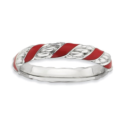 Sterlingsilber Stapelbar Expressions Poliert Rot Emailliert Ring (size 5 Nur)