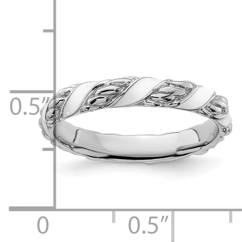 Sterlingsilber Stapelbar Expressions Poliert Weiß Emailliert Ring