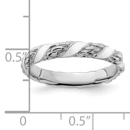 Sterlingsilber Stapelbar Expressions Poliert Weiß Emailliert Ring
