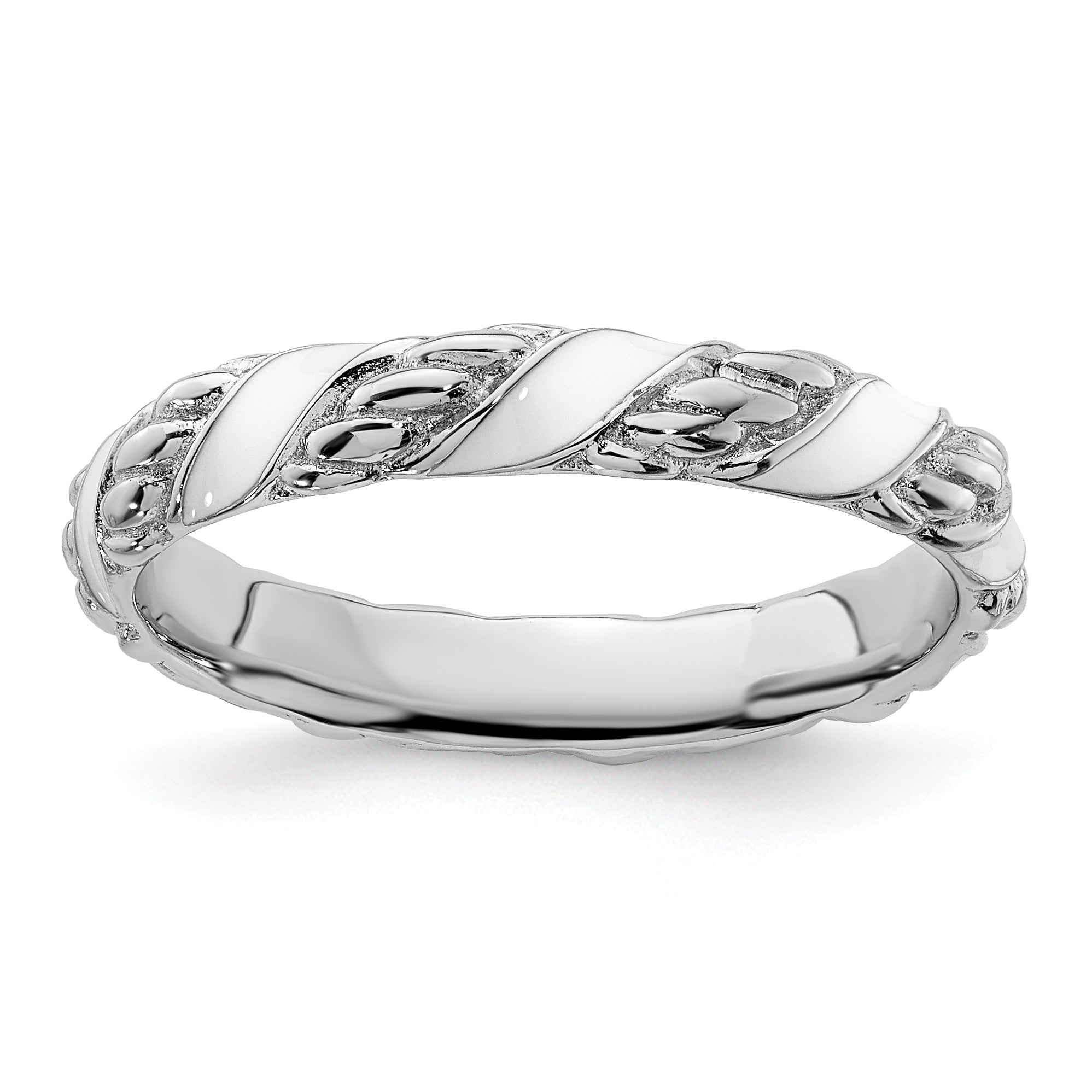 Sterlingsilber Stapelbar Expressions Poliert Weiß Emailliert Ring