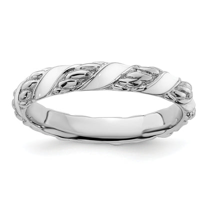 Sterlingsilber Stapelbar Expressions Poliert Weiß Emailliert Ring