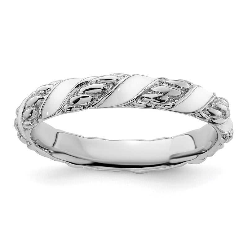 Sterlingsilber Stapelbar Expressions Poliert Weiß Emailliert Ring