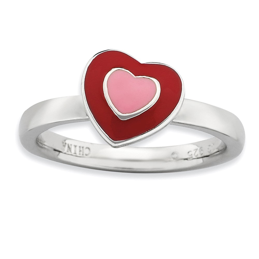 Sterlingsilber Stapelbar Expressions Poliert Emailliert Herzen Ring