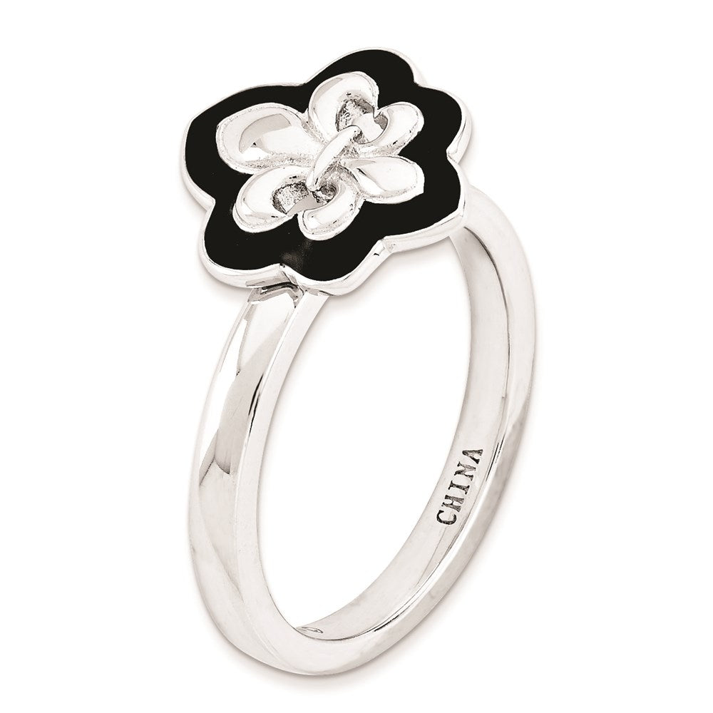 Sterlingsilber Stapelbar Expressions Poliert Emailliert Fleur De Lis Ring