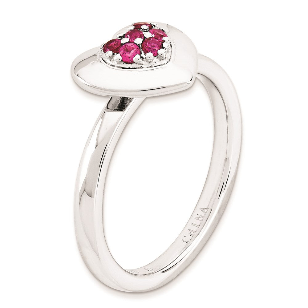 Sterlingsilber Stapelbar Expressions Poliert Erzeugt Rubin Herz Ring