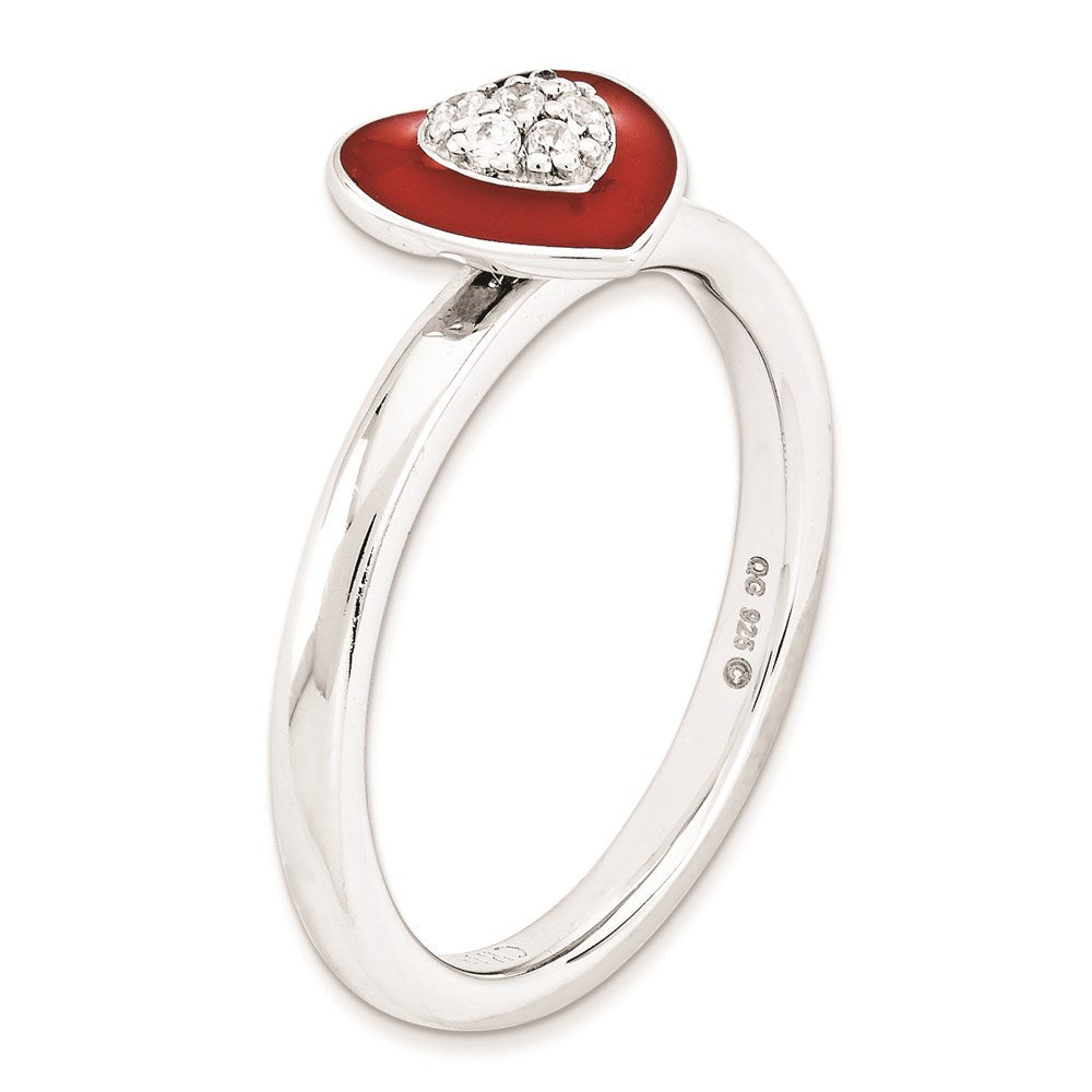 Sterlingsilber Stapelbar Expressions Poliert Emailliert/cz Herz Ring (size 7 Nur)
