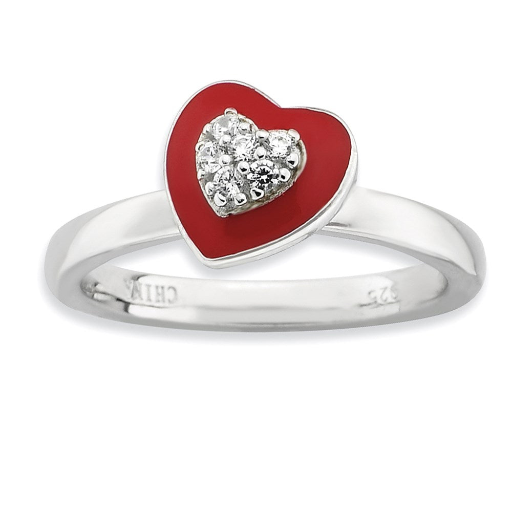Sterlingsilber Stapelbar Expressions Poliert Emailliert/cz Herz Ring (size 7 Nur)