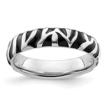 Sterlingsilber Stapelbar Expressions Poliert Emailliert Animal Druck Ring