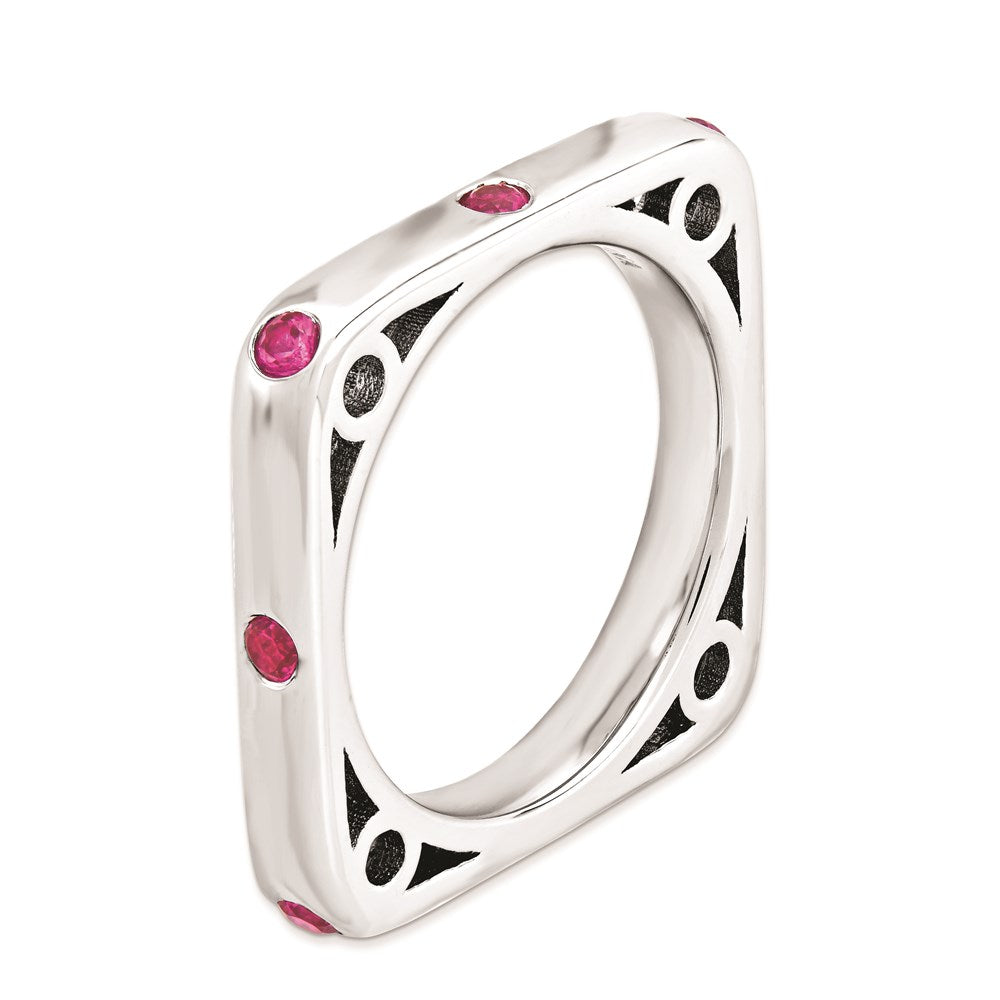 Sterlingsilber Stapelbar Expressions Poliert Erzeugt Rubin Quadratisch Ring