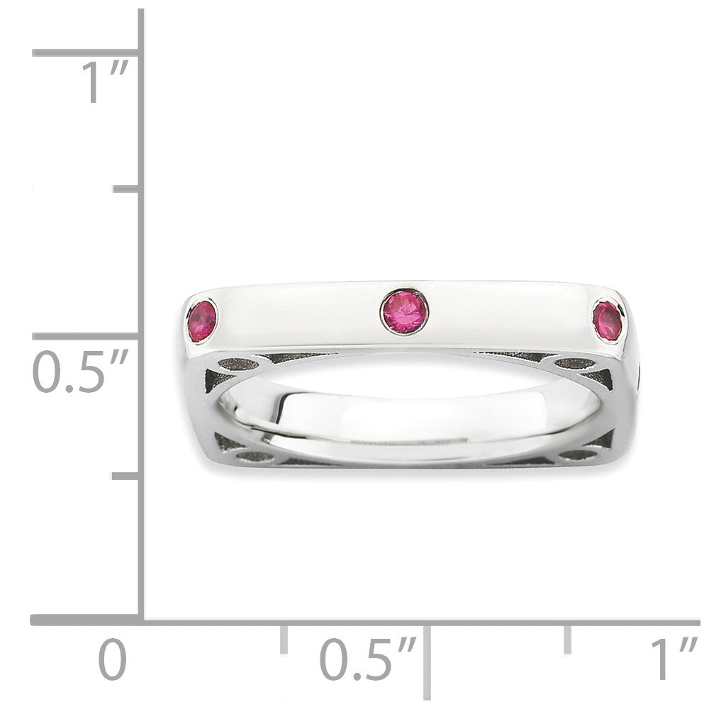 Sterlingsilber Stapelbar Expressions Poliert Erzeugt Rubin Quadratisch Ring