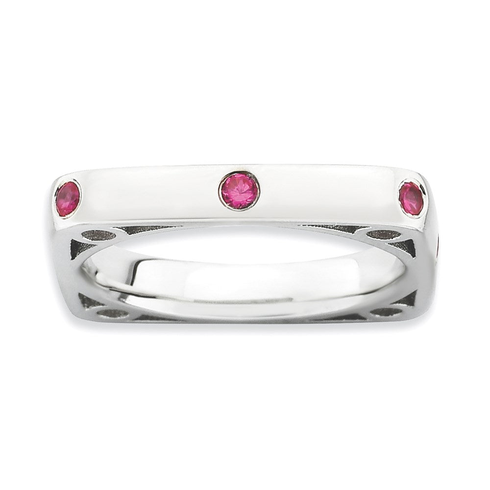 Sterlingsilber Stapelbar Expressions Poliert Erzeugt Rubin Quadratisch Ring