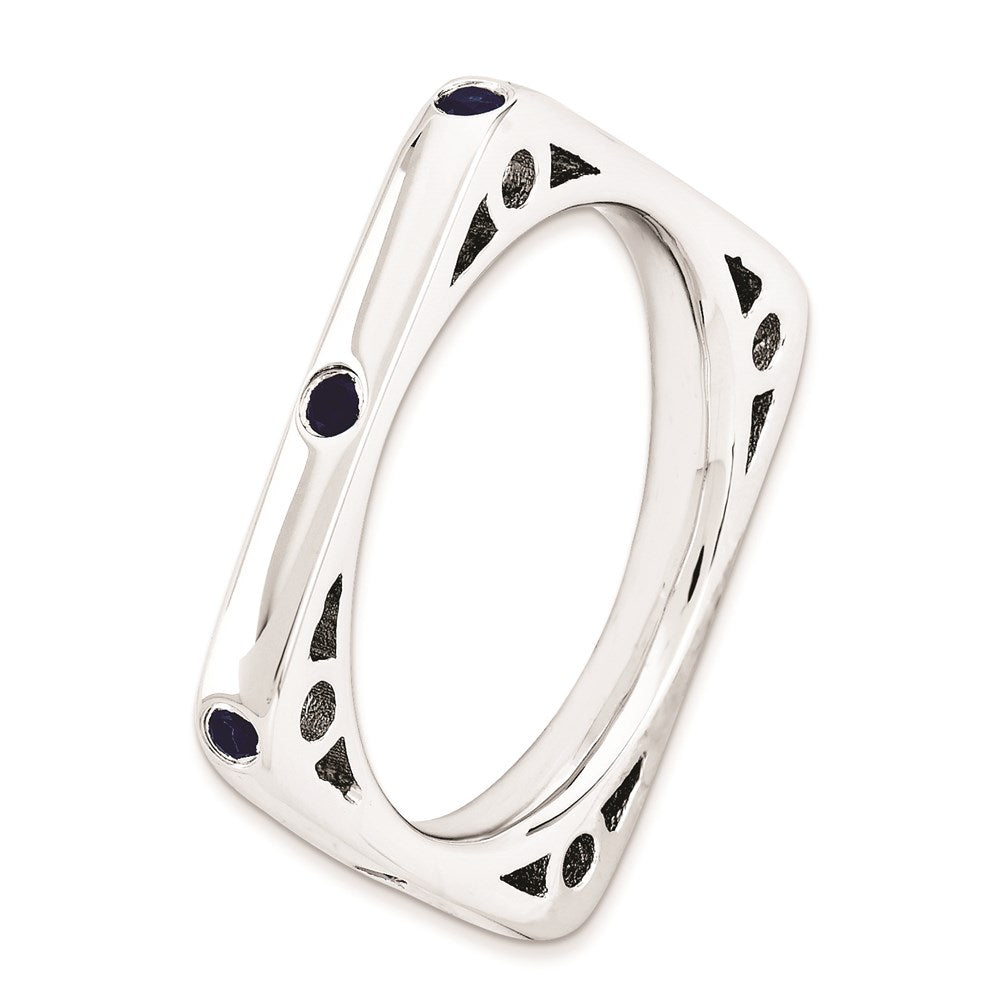 Sterlingsilber Stapelbar Expressions Poliert Erzeugt Saphir Quadratisch Ring (size 9 Nur)