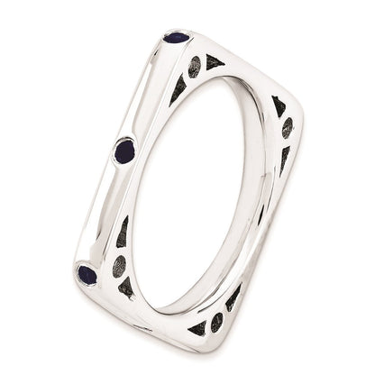 Sterlingsilber Stapelbar Expressions Poliert Erzeugt Saphir Quadratisch Ring (size 9 Nur)