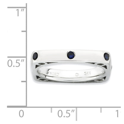 Sterlingsilber Stapelbar Expressions Poliert Erzeugt Saphir Quadratisch Ring (size 9 Nur)